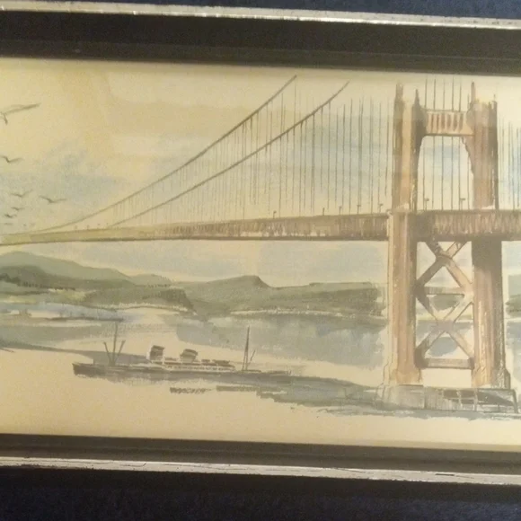 Vintage 1952 Framed Golden Gate San Francisco Done By Artist NewHouse